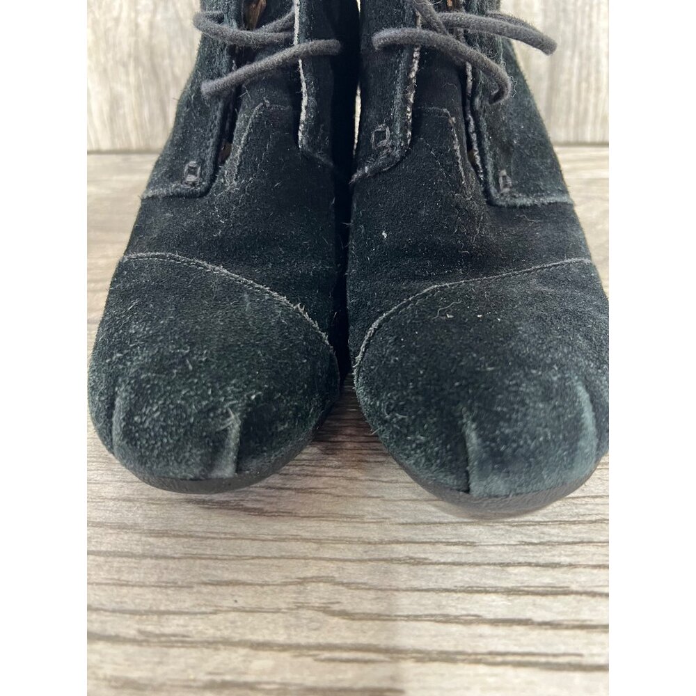 Toms Black Desert Wedge Ankle Bootie 300513 Suede Leather 7 Boho Casual - Picture 7 of 8